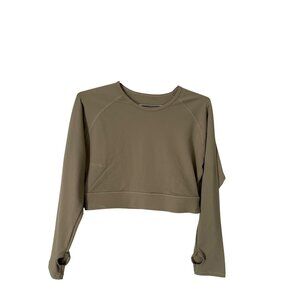 AYBL Cropped Top Size XL Crewneck Long Sleeve Thumbholes Olive Green Athleisure